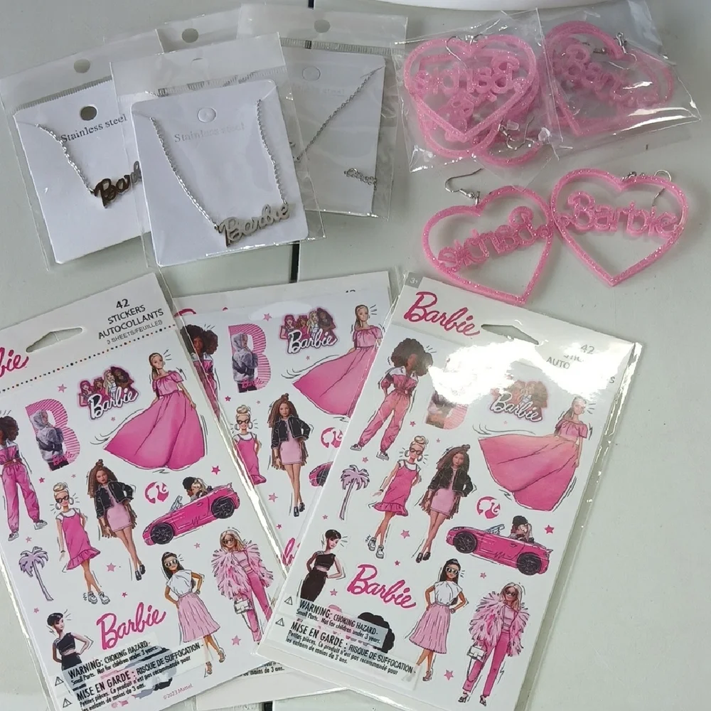 Barbie Stainless Steel Necklace And‎ Earring Lot. / Stickers